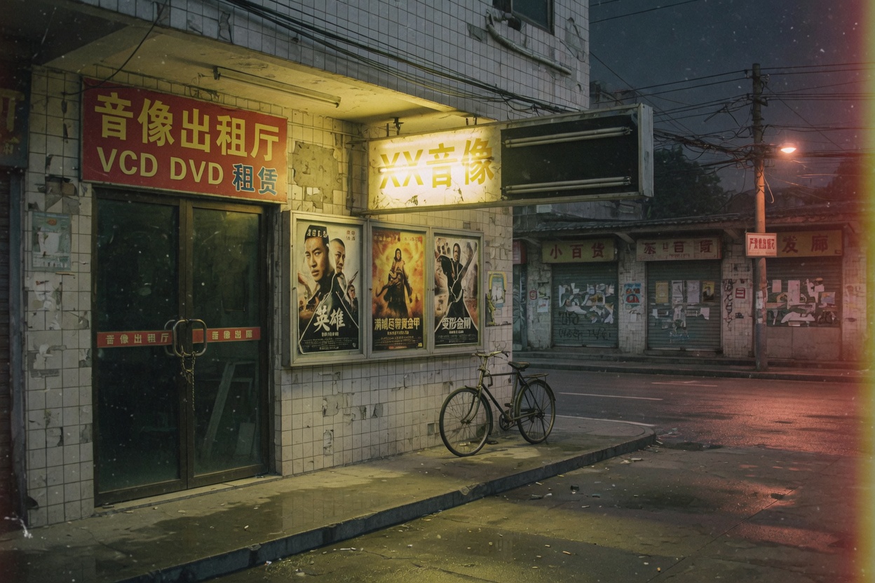 金鹊镇夜色，灯箱只亮一半
